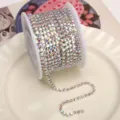Colorful glass rhinestone chain trim for DIY crafts, phone cases, and nail art decoration. - AB Iridescent (SS12) / 2.8mm (1 Meter Pack) / Silver Base