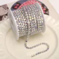 Colorful rhinestone claw chain for DIY phone case and nail art decoration accessories. - AB Iridescent (SS16) / 3.4mm (1 Meter Pack) / Silver Base