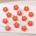 Orangene glänzende Acryl Blumen Perlen, süße DIY Knöpfe für Schmuck, Handyketten und Bastelei. - Orange