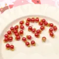 Red imitation pearl bead charms with gold caps for DIY handmade jewelry and craft making. - 6mm (5 Pieces/Pack) / Red