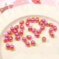 Pink pearl bead charms with gold caps, perfect for DIY handmade jewelry, bracelets, and cors. - 6mm (5 Pieces/Pack) / Rose Red