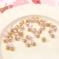 Pink Faux Pearl Charms Glass Beads with Gold Flower Caps DIY Jewelry Making Accessories - 6mm (5 Pieces/Pack) / Light Pink