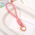 Rosa gewebter Schlüsselanhänger Lanyard mit orangefarbenem Ring für DIY Taschen Dekoration. - 1 Stück / Orange