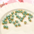 Green imitation pearl beads with golden flower caps DIY jewelry charms for handmade bracelets. - 6mm (5 Pieces/Pack) / Green