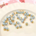 Glass imitation pearl round bead pendants DIY handmade jewelry accessories for bracelet making. - 6mm (5 Pieces/Pack) / Light Blue
