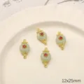 Vintage Alloy Faux Jade Red Gem Pendant DIY Handmade Jewelry Accessories 12x25mm - Rhinestone Circle Double Bail / 2 Pcs/Set