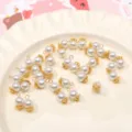 Glass imitation pearl bead pendant DIY handmade jewelry accessories shoe flower charm - 6mm (5 Pieces/Pack) / White