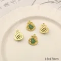 Gold alloy green jade gourd pouch charm pendant DIY handmade jewelry accessory 13x17mm - Lucky Bag Gourd / 2 Pcs/Set