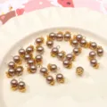 DIY glass imitation pearl bead pendants with gold caps for handmade jewelry crafting bracelets. - 6mm (5 Pieces/Pack) / Coffee
