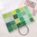 24-grid glass seed beads and tube beads set for DIY handmade jewelry making kit. - Green Tones Style With 10 Steel Loops