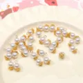Faux pearl charms with gold flower caps DIY jewelry making beads pendants for bracelets. - 6mm (5 Pieces/Pack) / Beige