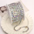 AB Color Rhinestone Cup Chain Crystal Claw Chain for DIY Phone Case Nail Art Decor - AB Iridescent (SS28) / 6mm (1 Meter Pack) / Silver Base