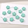 Glänzende hellgrüne Acryl Blumen Perlen lose Charms Knöpfe für DIY Handyketten Schlüsselbänder - Cyan