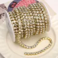 Gold Rhinestone Chain Roll Crystal Cup Chain for DIY Phone Case and Nail Art Decor - White Rhinestone (SS24) / 5mm (1m Pack) / Gold Base