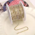 Rhinestone close chain AB color glass crystal claw chain for DIY nail art phone case crafts. - AB Iridescent (SS6.5) / 2mm (1m Pack) / Gold Base