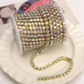 Golden AB Rhinestone Cup Chain for DIY Phone Case Nail Art and Craft Decoration Accessories - White AB (SS24) / 5mm (1m Pack) / Gold Base