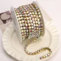 AB crystal rhinestone chain DIY claw chain for phone case garment craft decoration - White AB (SS28) / 6mm (1 Meter Pack) / Gold Base