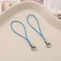 Blue mobile phone lanyard strap DIY handmade jewelry accessories single ring pendant spare part - Dark Blue