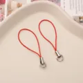 Red mobile phone lanyard strap DIY handmade jewelry accessories single loop metal ring pendant - Red