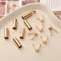 Gold metal cord ends stopper and clips for hoodies sportswear drawstring replacement. - Cylindrical End Cap Fastener Clamp (FKA048) / 6 Pieces/Pack / KC Gold