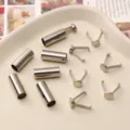 Metal cord ends and stoppers set for hoodies, sweatpants drawstrings, and clothing repairs. - Cylindrical End Cap Fastener Clamp (FKA048) / 6 Pieces/Pack / Silver