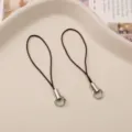 Brown DIY mobile phone lanyard strap with silver metal ring, 2pcs set for accessories. - Coffee