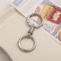 Silver double ring spring keychain metal clip DIY accessory durable bag keyring charm. - Silver