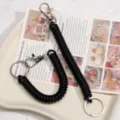 Porte-clés ressort noir cordon, chaîne de téléphone portable durable et pendentif cartable. - Noir