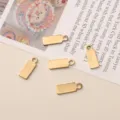 Gold rectangular metal tag charms for DIY jewelry making, smooth surface stainless steel pendants. - Rectangle Tag Style Number Fifteen