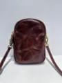 Vintage brown genuine leather mini crossbody bag, casual phone purse with metal zipper. - Chestnut