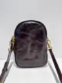 Vintage genuine leather phone crossbody bag detail, premium vegetable tanned cowhide material. - Coffee