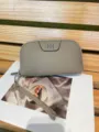 Genuine leather clutch wallet for women, minimalist card holder and coin purse with wrist strap. - Gray