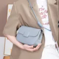 Light blue leather crossbody bag, stylish small square shoulder bag with TOGO texture. - Light Blue