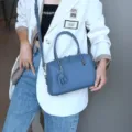 Blue Boston Genuine Leather Handbag, Stylish Crossbody Bag Top Handle Purse for Women - 25*12*17CM / Smoke Blue