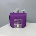 Purple leather saddle bag for women, elegante crossbody shoulder bag with metal stirrup buckle. - 19 / Anemone Purple