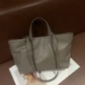 Genuine leather tote bag for women, large capacity shoulder bag, vintage soft underarm bag. - Squirrel Gray
