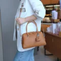 Premium genuine leather Boston handbag for women, chic top handle crossbody bag stylish brown daily use - 25*12*17CM / Caramel color