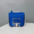 Blue leather saddle crossbody bag for women, stylish grain cowhide shoulder bag detail view. - 19 / Siren Blue