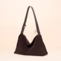 Classic brown suede hobo bag for women, genuine leather vintage underarm shoulder handbag. - Coffee