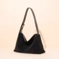 Classic Black Suede Hobo Bag Underarm Shoulder Bag Vintage Casual Tote Purse For Women - Black