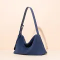 Blue suede hobo shoulder bag for women, classic underarm handbag with adjustable strap. - Sapphire Blue