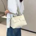 Bolso de mano de cuero genuino para mujer bolso cruzado de piel de vaca casual - 25*12*19 cm / Blanco Roto