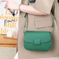Green genuine leather crossbody bag for women, chic Togo grain shoulder bag with sleek hardware. - Green