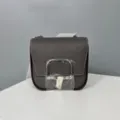 Elegant leather saddle crossbody bag for women, stylish miniature shoulder bag with hardware. - 19 / Pewter Grey