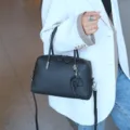 Classic black leather Boston handbag for women, chic top handle crossbody bag for daily use. - 25*12*17CM / Black