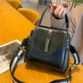 Schwarze Vintage Lederhandtasche mit Metallverschluss für elegante Damen im Alltag. - Schwarz