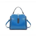 Blaues Damen Lederhandtasche, elegante Vintage Umhängetasche mit Griff für die Arbeit im Alltag. - Denim-Blau