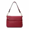 2025 new genuine leather multi-zipper shoulder crossbody bag for women in elegant red color - Burgundy