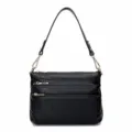 Black leather shoulder bag multi zipper crossbody bag top grain cowhide fashion - Black
