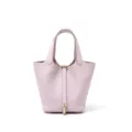 Roze lederen emmertas, elegante handtas met slot, stijlvolle dagelijkse tas voor dames. - L18 B13 H18 cm / Dromerig roze paars met gouden gesp